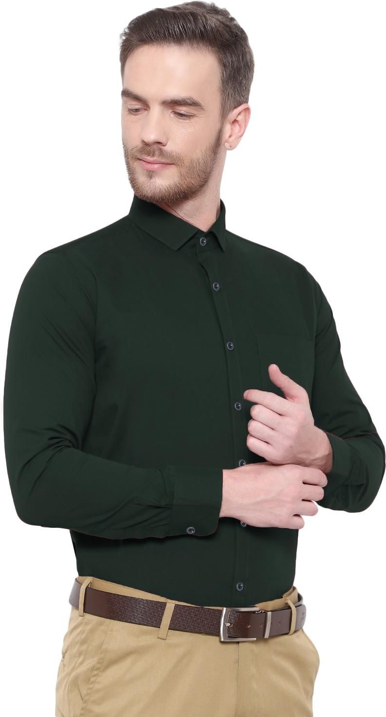 SREY Men Slim Fit Solid Dark Green Formal Shirt Roposo Clout