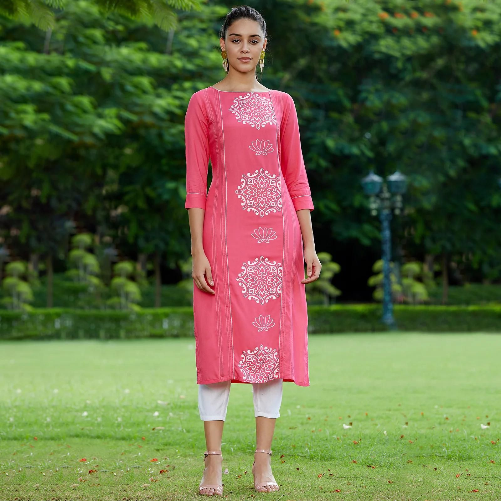 PANNKH Pink Lotus Inspired Printed Panelled Kurta Roposo Clout