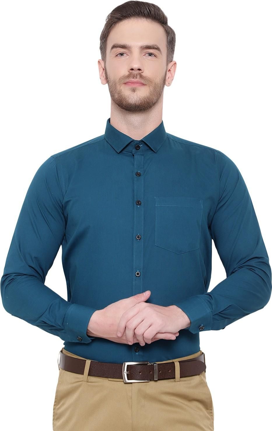 SREY Men Slim Fit Solid Blue Formal Shirt Roposo Clout