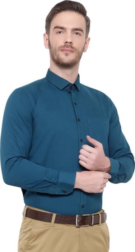 SREY Men Slim Fit Solid Blue Formal Shirt Roposo Clout