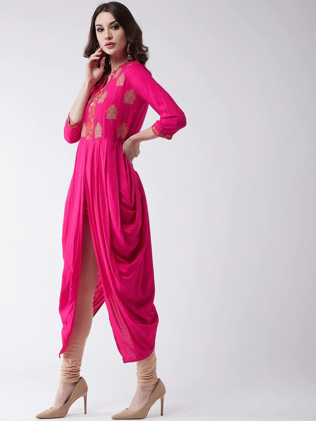 PANNKH Pink Embroidered Cowl Kurta Roposo Clout