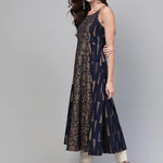 PANNKH Navy Blue Printed Strappy Kurta Roposo Clout