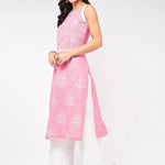 PANNKH Sleeveless Printed Chambray Pink Kurta Roposo Clout