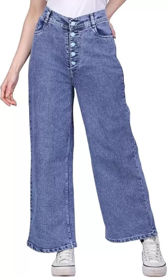 Women's Solid High Waist Rise Flared Denim Jeans Roposo Clout