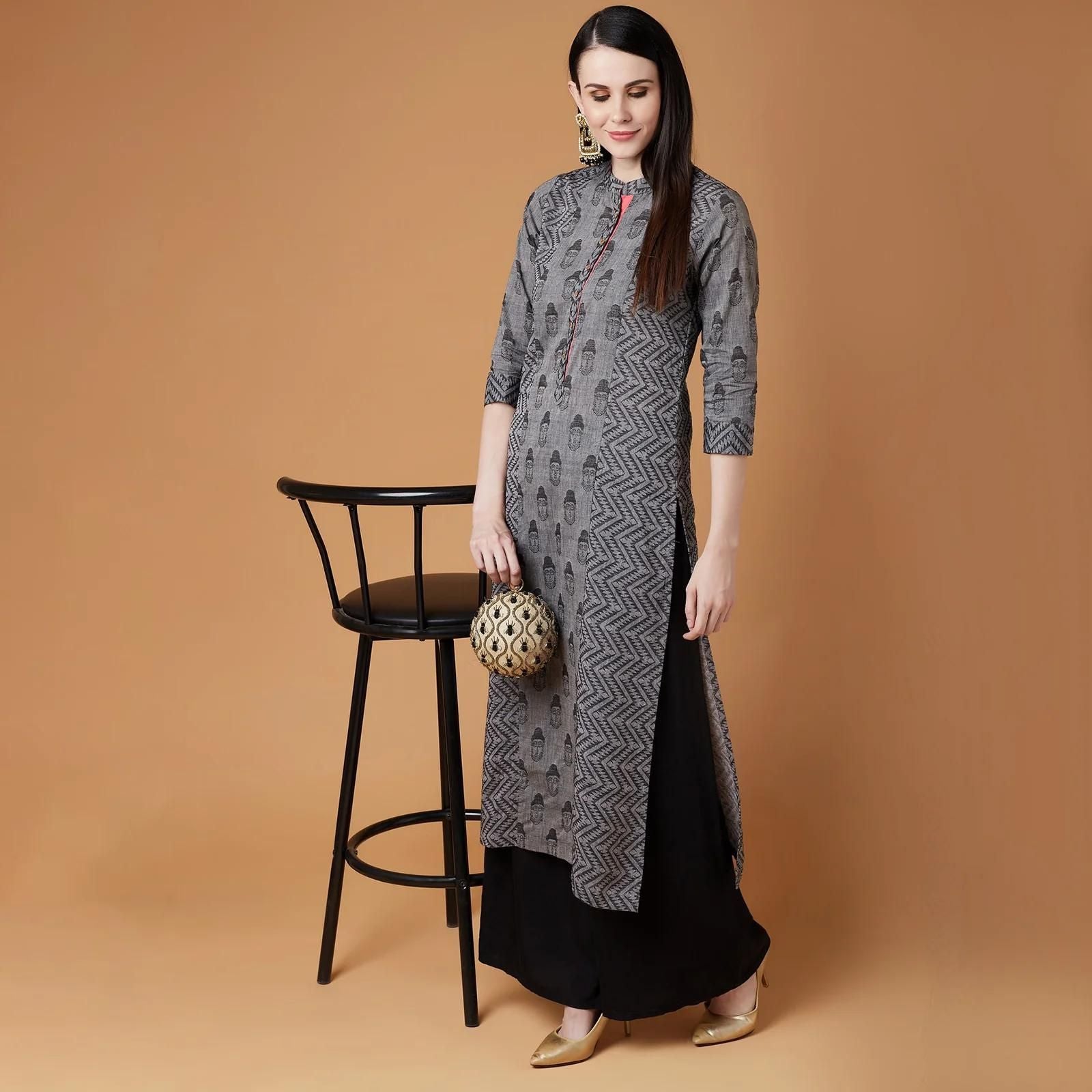 PANNKH Grey Handloom Buddha Straight Kurta Roposo Clout