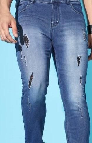 FUDE PRIDE Men's Slim Fit Mid Rise Distressed Blue Jeans Roposo Clout