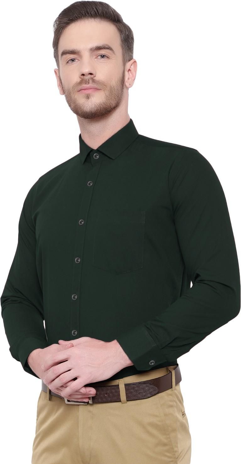 SREY Men Slim Fit Solid Dark Green Formal Shirt Roposo Clout