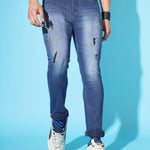 FUDE PRIDE Men's Slim Fit Mid Rise Distressed Blue Jeans Roposo Clout