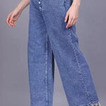 Women's Solid High Waist Rise Flared Denim Jeans Roposo Clout