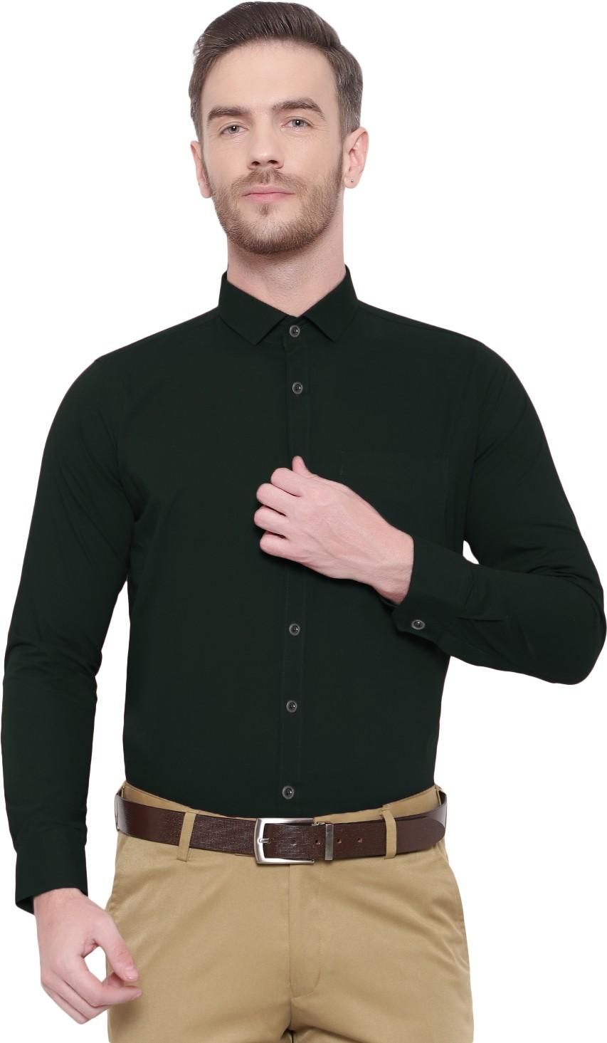 SREY Men Slim Fit Solid Dark Green Formal Shirt Roposo Clout