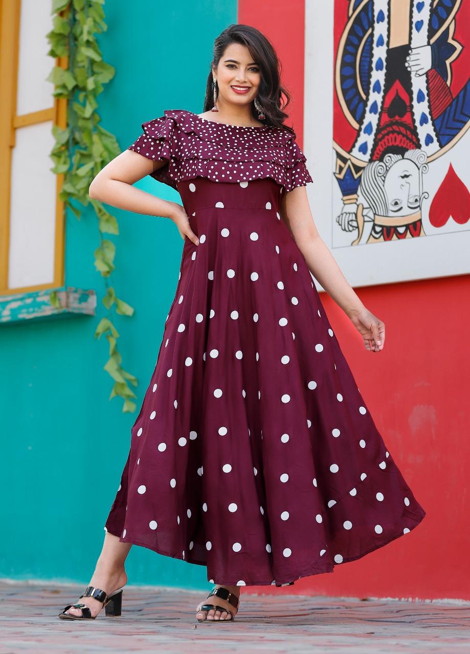 Premium Printed Rayon Floor Length Kurti Roposo Clout