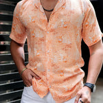 ROYAL TAIL Men's Printed Rayon Cuban Collar Casual Shirt Orange Roposo Clout