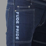 FUDE PRIDE Men's Slim Fit Mid Rise Printed Navy Blue Jeans Roposo Clout