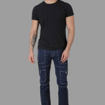 FUDE PRIDE Men's Slim Fit Mid Rise Printed Navy Blue Jeans Roposo Clout