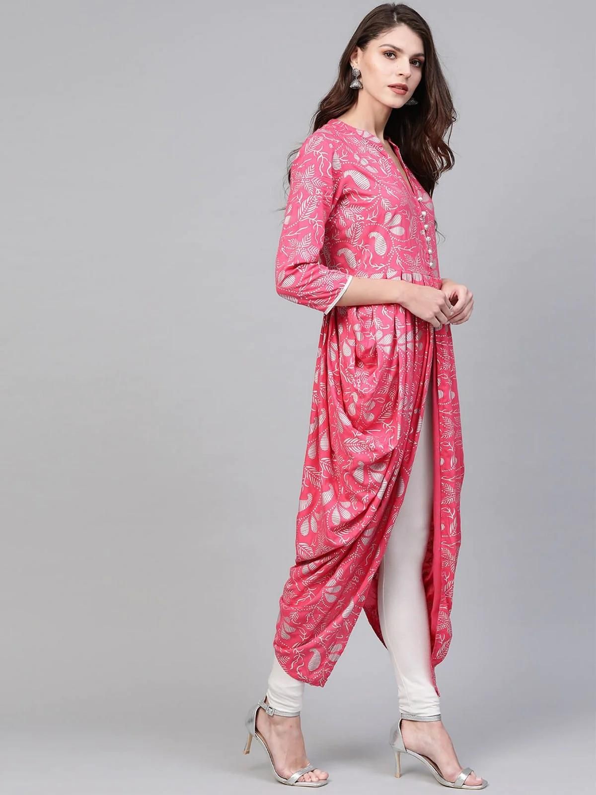 PANNKH Pink Foil Printed Cowl Kurta Roposo Clout