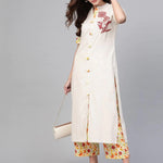 PANNKH Embroidered Beige Kurta With Palazzo Set Roposo Clout