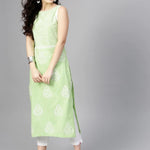 PANNKH Green Sleeveless Printed Chambray Kurta Roposo Clout