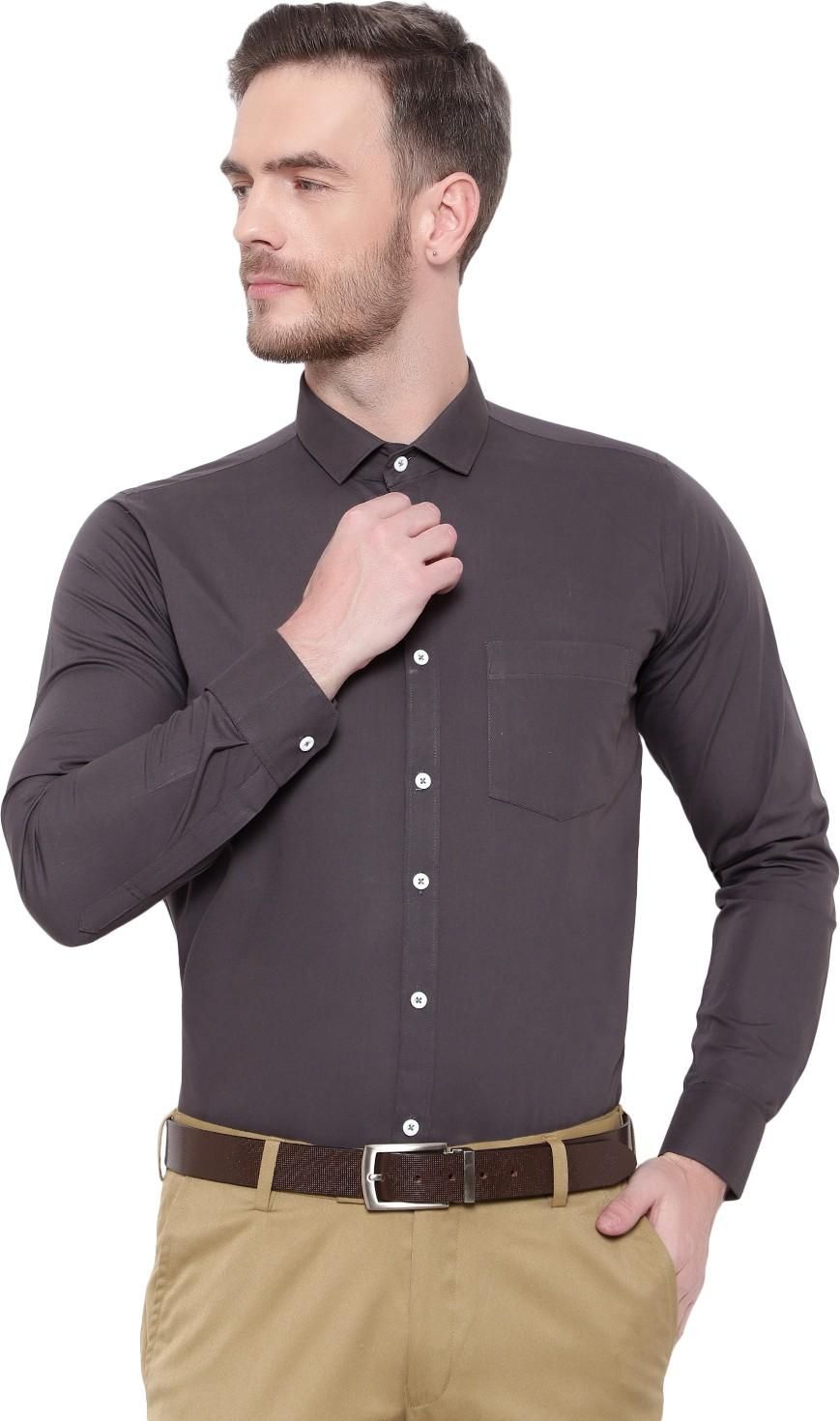 SREY Men Slim Fit Solid Grey Formal Shirt Roposo Clout