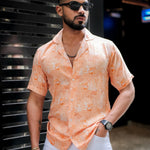 ROYAL TAIL Men's Printed Rayon Cuban Collar Casual Shirt Orange Roposo Clout