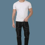 FUDE PRIDE Men's Slim Fit Mid Rise Printed Black Jeans Roposo Clout