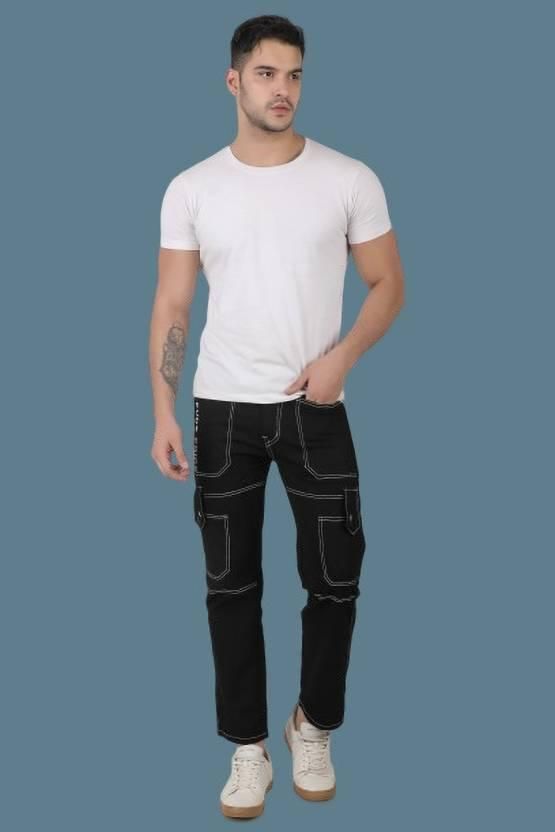 FUDE PRIDE Men's Slim Fit Mid Rise Printed Black Jeans Roposo Clout