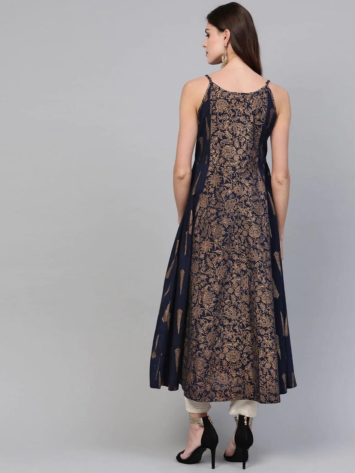 PANNKH Navy Blue Printed Strappy Kurta Roposo Clout