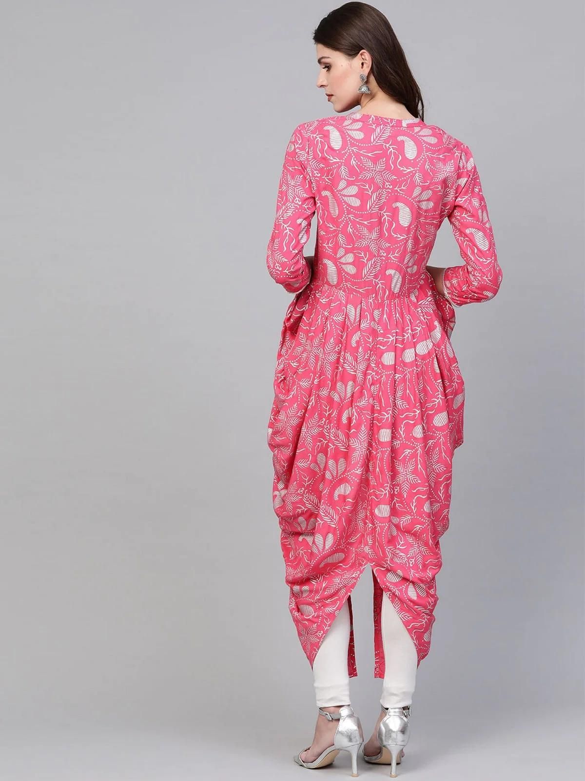 PANNKH Pink Foil Printed Cowl Kurta Roposo Clout