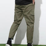 Sprouted Men's Cotton Solid Multipocket Olive Cargo Pant Slim Fit Roposo Clout