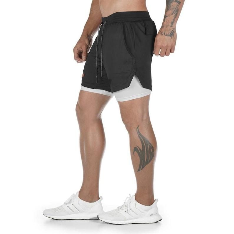 2 in 1 Running Shorts Built in Base Layer Pants Pocket Roposo Clout