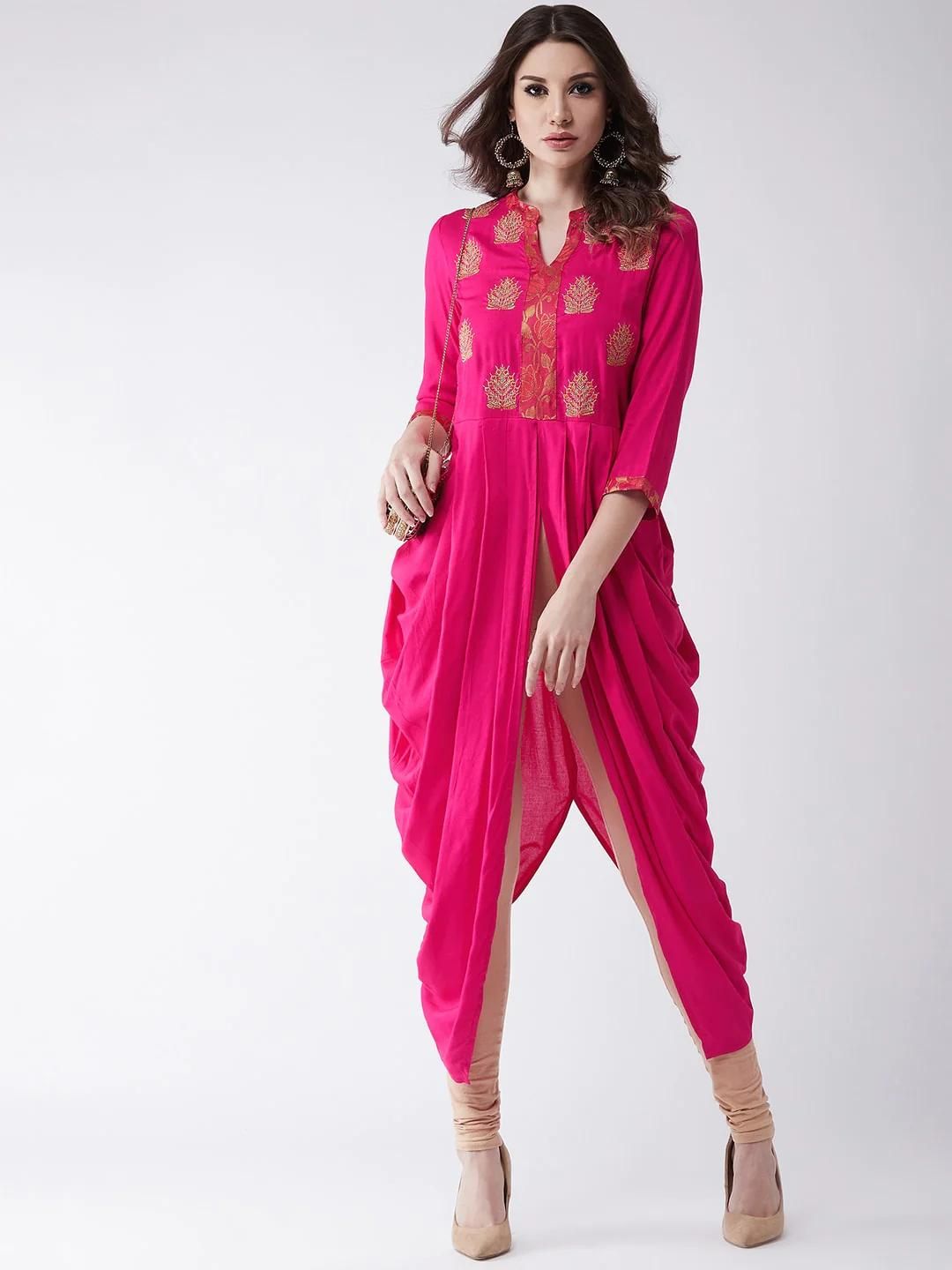 PANNKH Pink Embroidered Cowl Kurta Roposo Clout