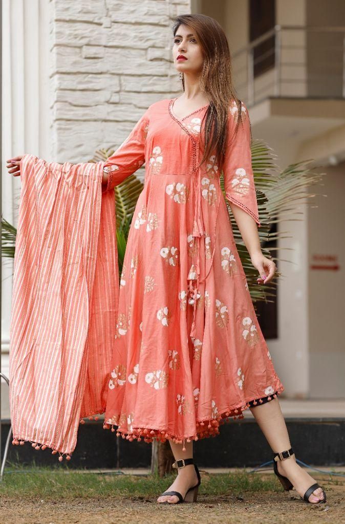 Pretty Rayon Slub Printed Kurti Dupatta Set Roposo Clout