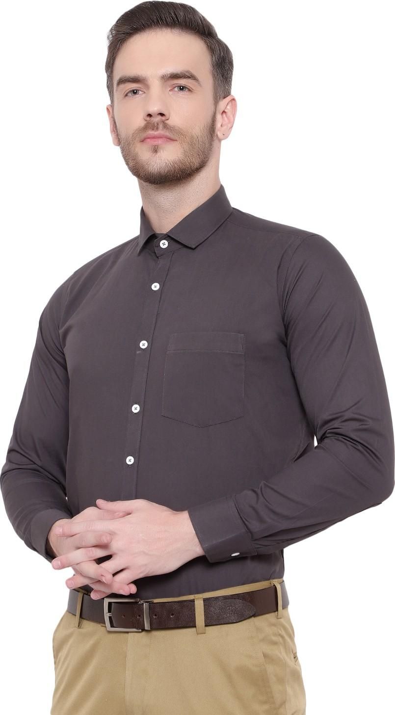 SREY Men Slim Fit Solid Grey Formal Shirt Roposo Clout