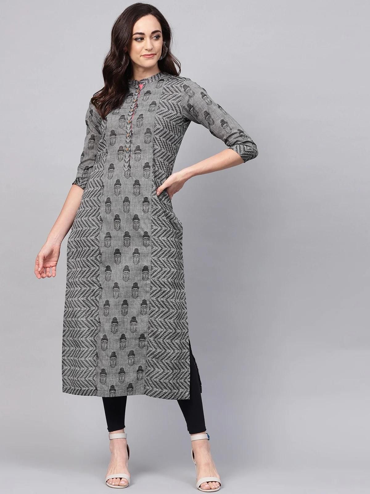 PANNKH Grey Handloom Buddha Straight Kurta Roposo Clout