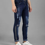 FUDE PRIDE Men's Slim Fit Mid Rise Distressed Navy Blue Jeans Roposo Clout