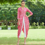 PANNKH Pink Foil Printed Cowl Kurta Roposo Clout