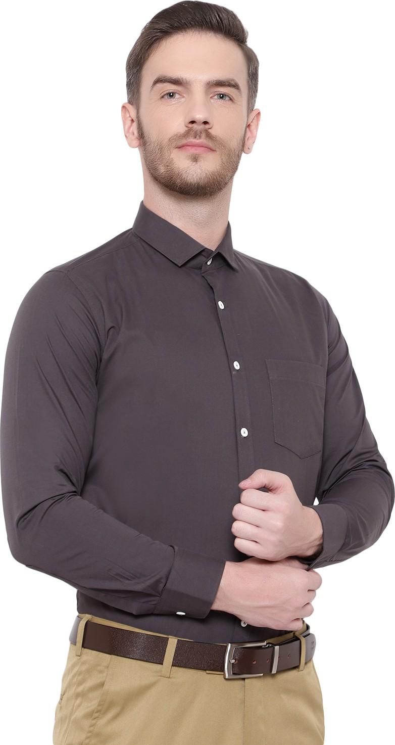 SREY Men Slim Fit Solid Grey Formal Shirt Roposo Clout