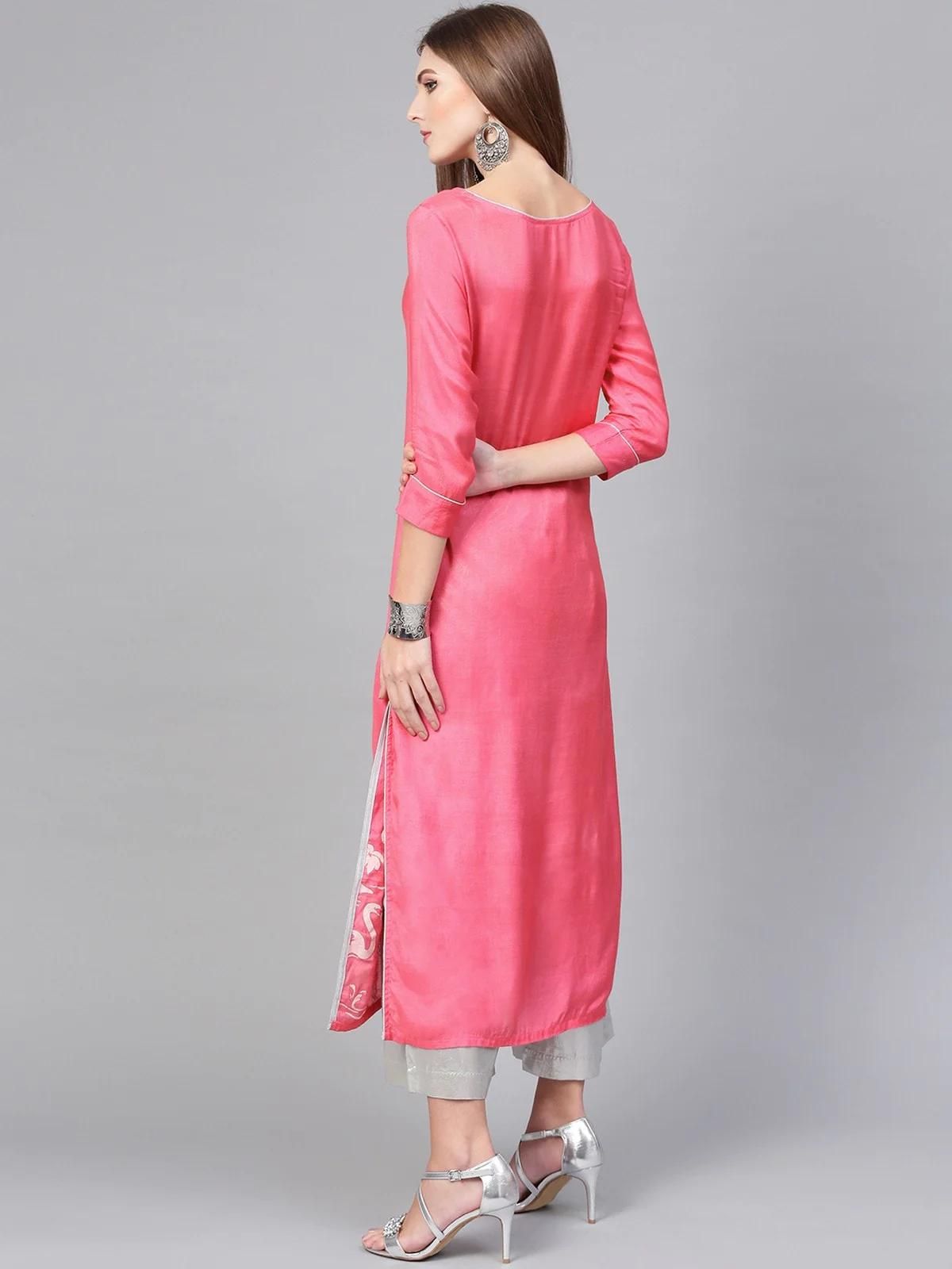 PANNKH Pink Lotus Inspired Swan Printed Kurta Roposo Clout