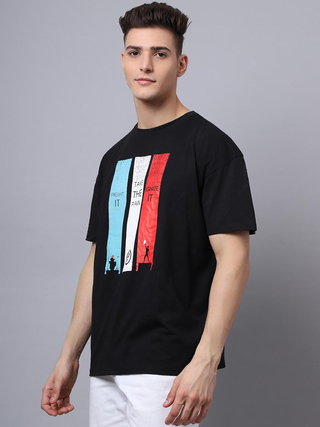 Door 74 Men Black Graphic Printed Pure Cotton Oversized T-Shirt Roposo Clout