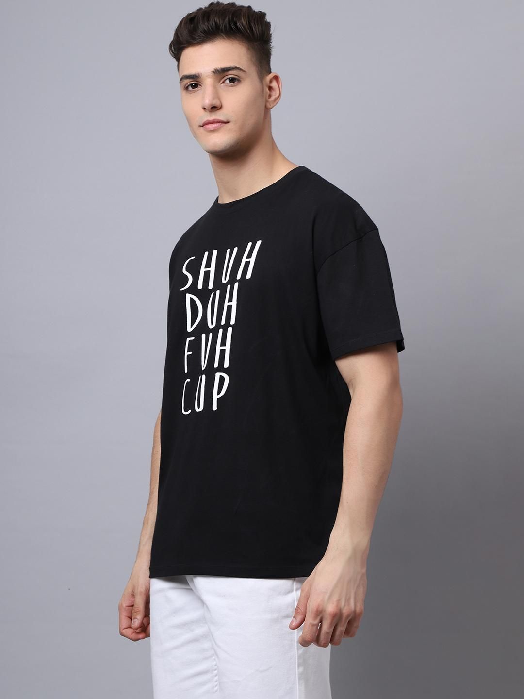 Door 74 Men Black Graphic Printed Pure Cotton Oversized T-Shirt Roposo Clout