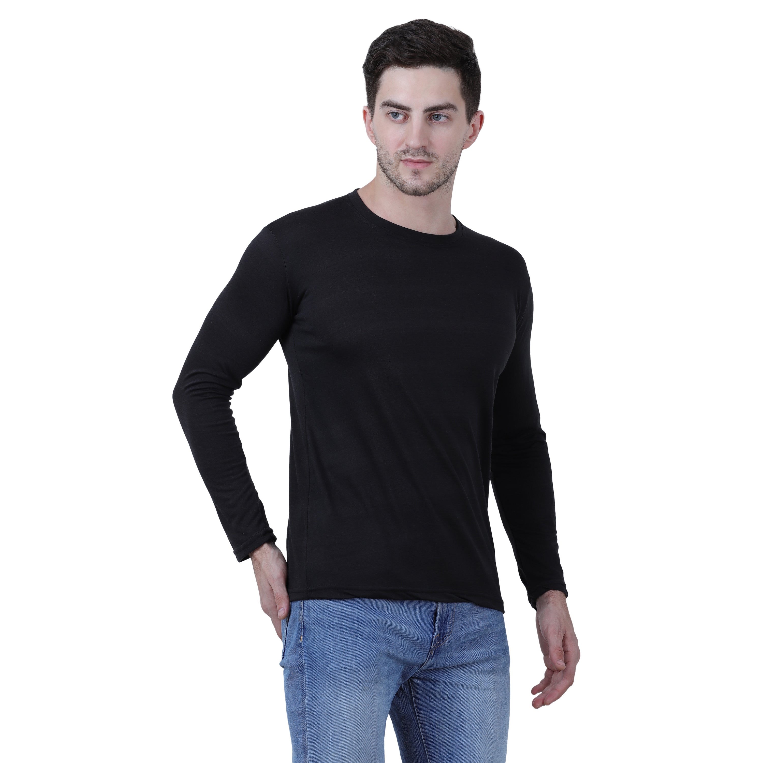 Cotton Blend Solid Full Sleeves Men's Stylish Tshirt Roposo Clout