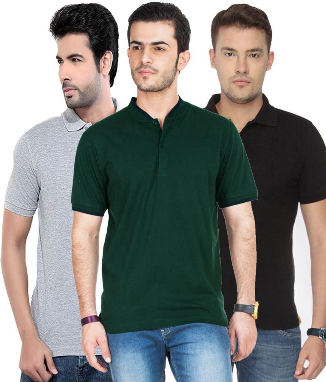 Cotton Blend Polo Neck Solid T-Shirt (Pack of 3) Roposo Clout