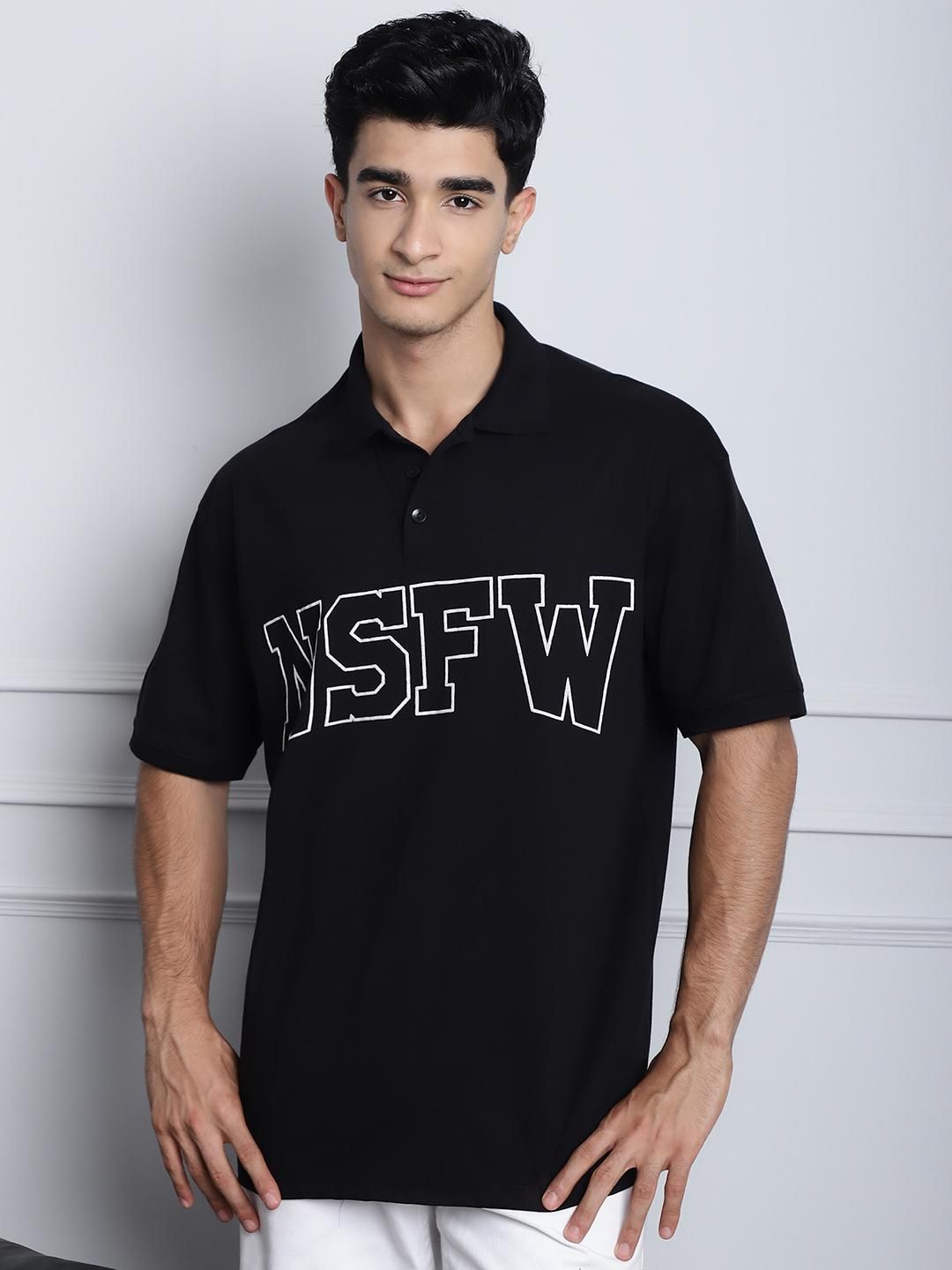 Door 74 Mens Printed Black Color Oversize Polo Tshirt Roposo Clout