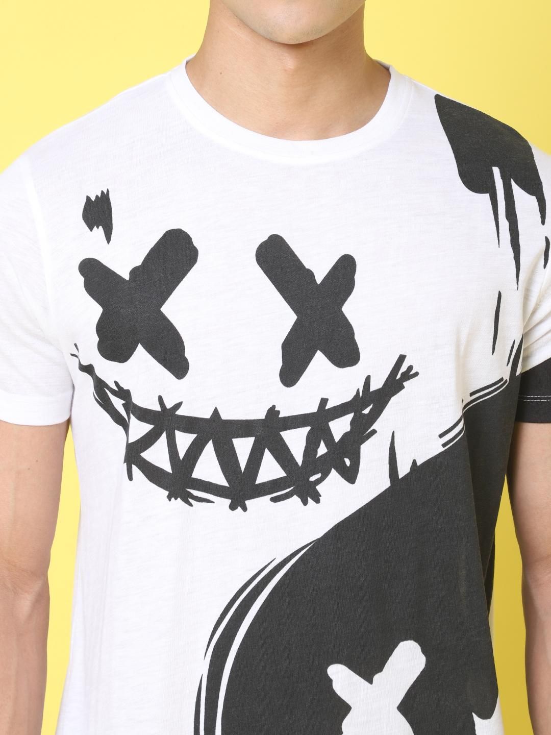 DOOR74 MENS PRINTED WHITE REGULAR TSHIRT Roposo Clout