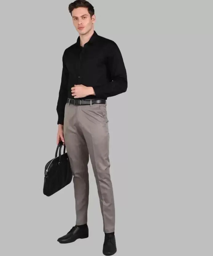 Mens Cotton Stretchable Solid Formal Trouser - shoponez.com