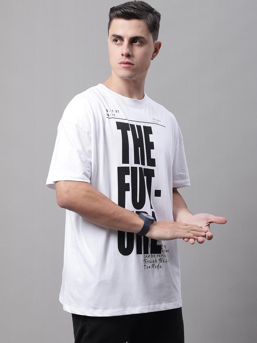 DOOR74 Mens FUTURE Printed White TSHIRT Roposo Clout