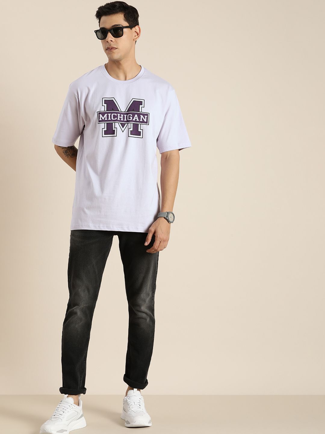 Dillinger Lavender Typographic Oversized T-shirt Roposo Clout