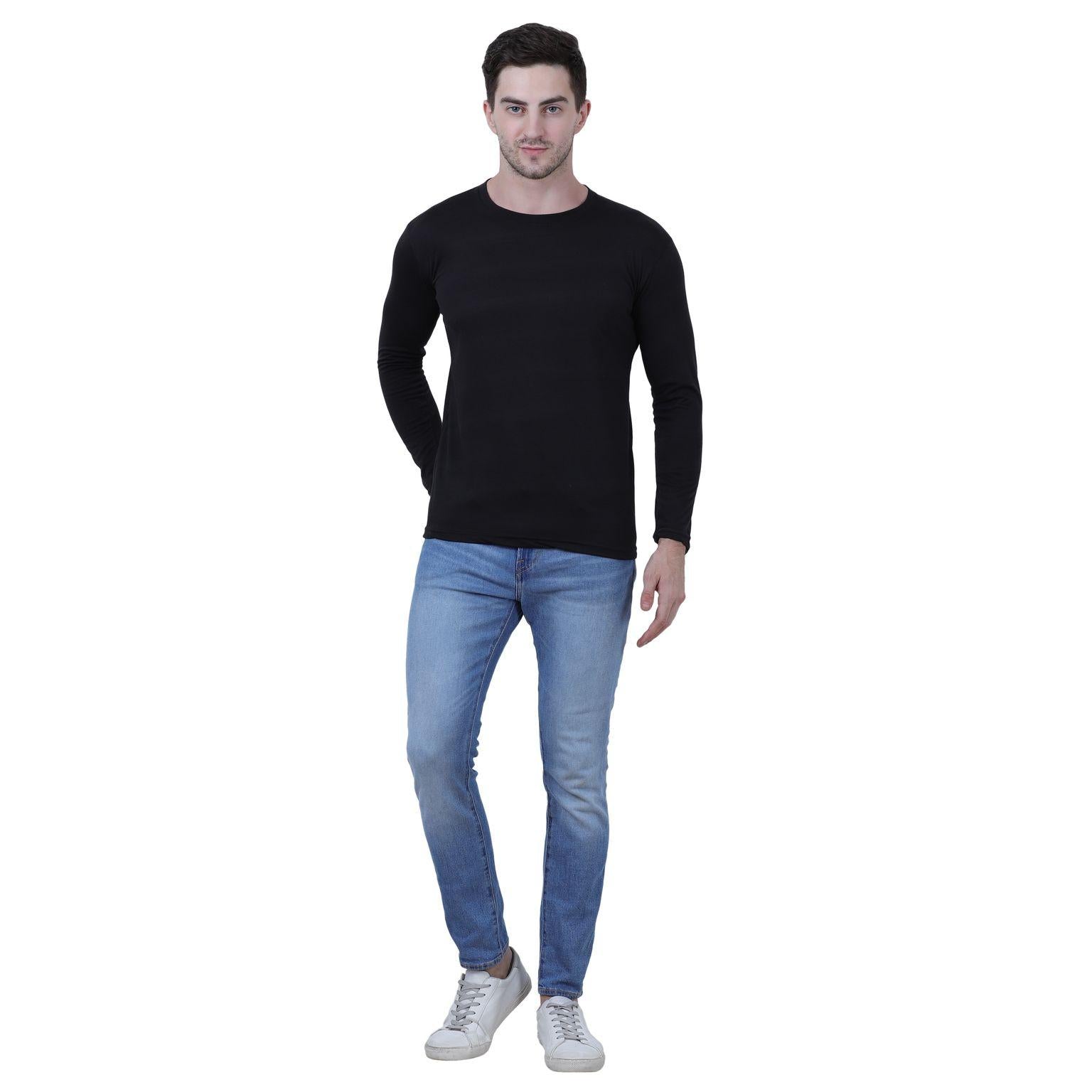 Cotton Blend Solid Full Sleeves T-Shirt Roposo Clout