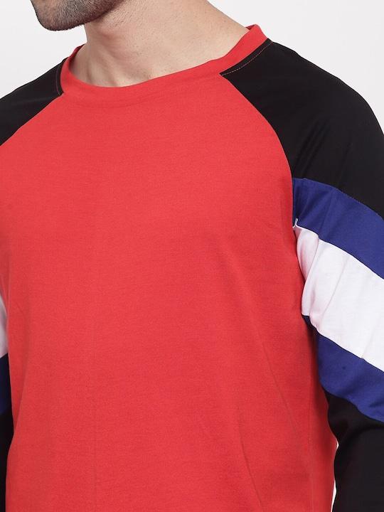 Cotton Color Block Full Sleeves Mens Round Neck T-Shirt Roposo Clout