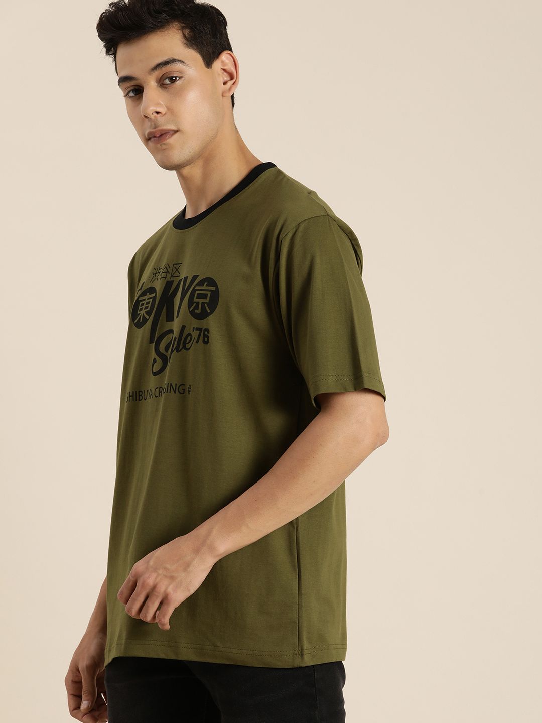 Dillinger Olive Typographic Oversized T-shirt Roposo Clout