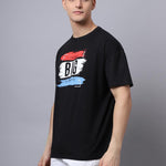 Door 74 Men Black Graphic Printed Pure Cotton Oversized T-Shirt Roposo Clout